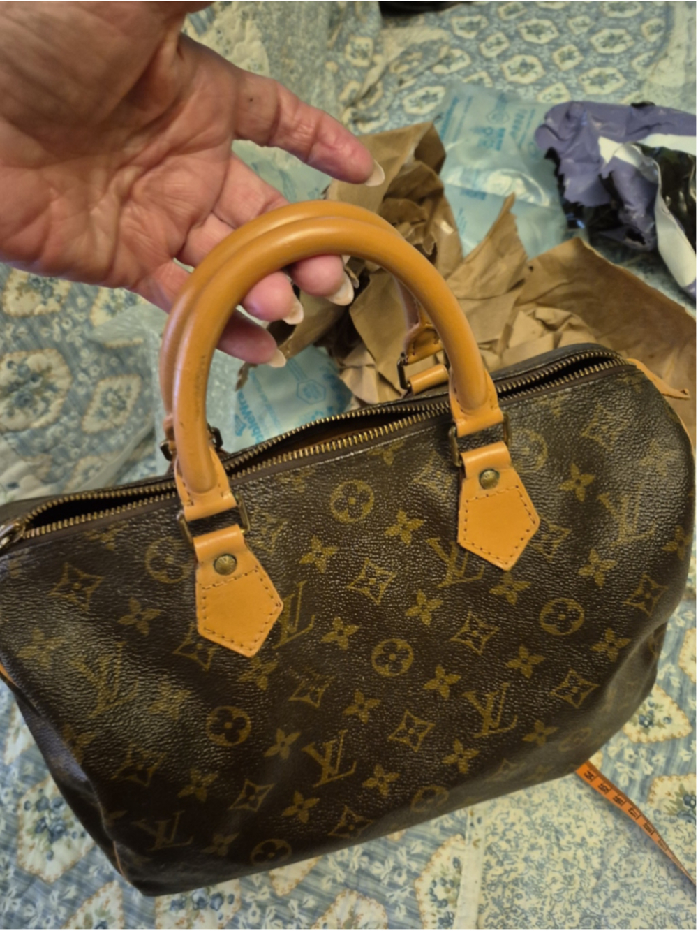 Louis Vuitton Monogram Canvas Satchel in Brown and Tan Leather Trim Vintage - Picture 8 of 12